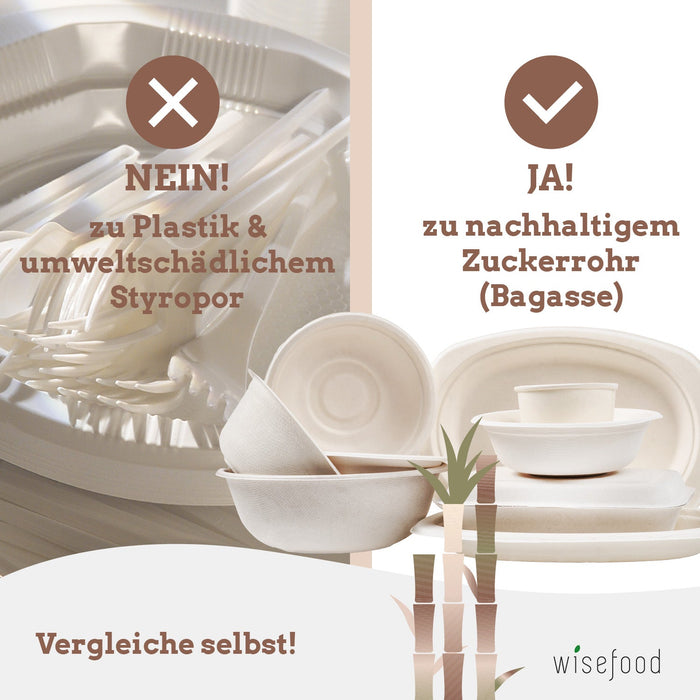 Bio Zuckerrohr Bagasse Menübox Lunchbox - 21 x 20 x 8cm - 600ml  (weiß)