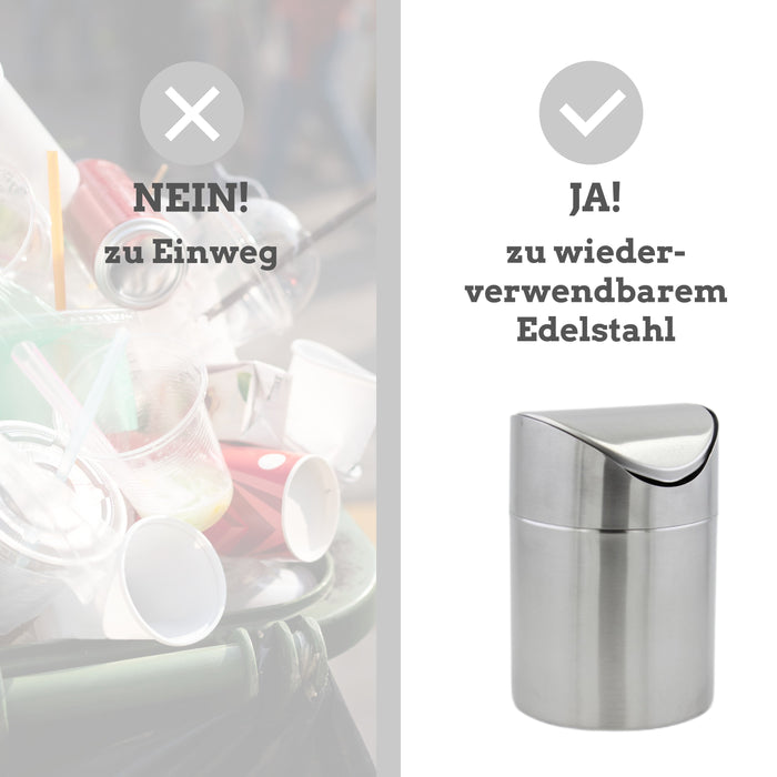 Edelstahl Tischabfallbehälter mit Schwingdeckel silber - 1 Stück