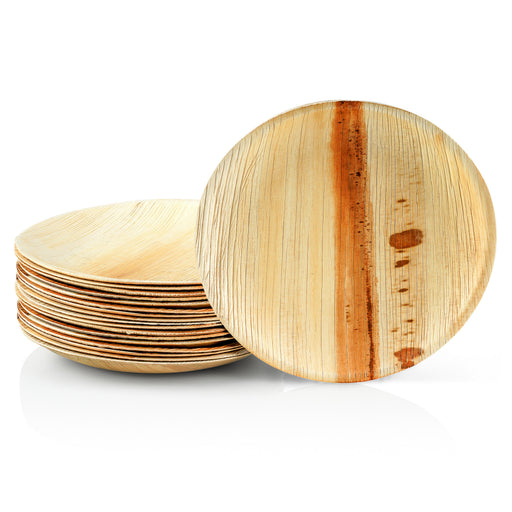 Einweg-Teller aus Palmblatt, rund, Ø 25 cm, beige, stapelbar