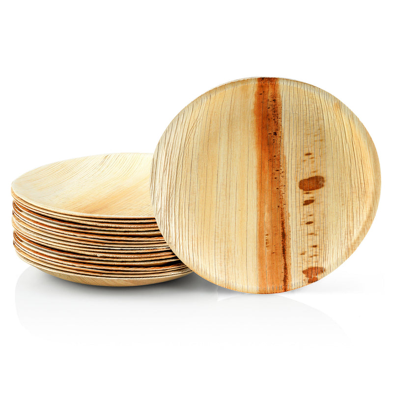 Einweg-Teller aus Palmblatt, rund, Ø 25 cm, beige, stapelbar
